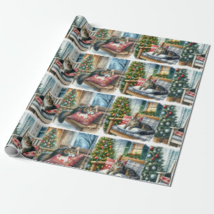 Glossy Christmas Cats Craft or Wrapping Paper