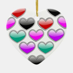 Glossy Colored Hearts Christmas Ornament