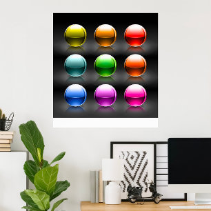 Glossy Colorful Sphere Icons Abstract Balls  Poster
