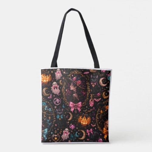 Glossy Coquette Witch Halloween Tote Bag