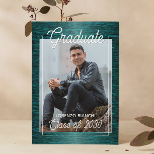 Glossy Dark Blue Green Graduation Announcement Postcard