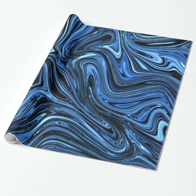 Glossy Deep Blue Marble Wrapping Paper (Unrolled)