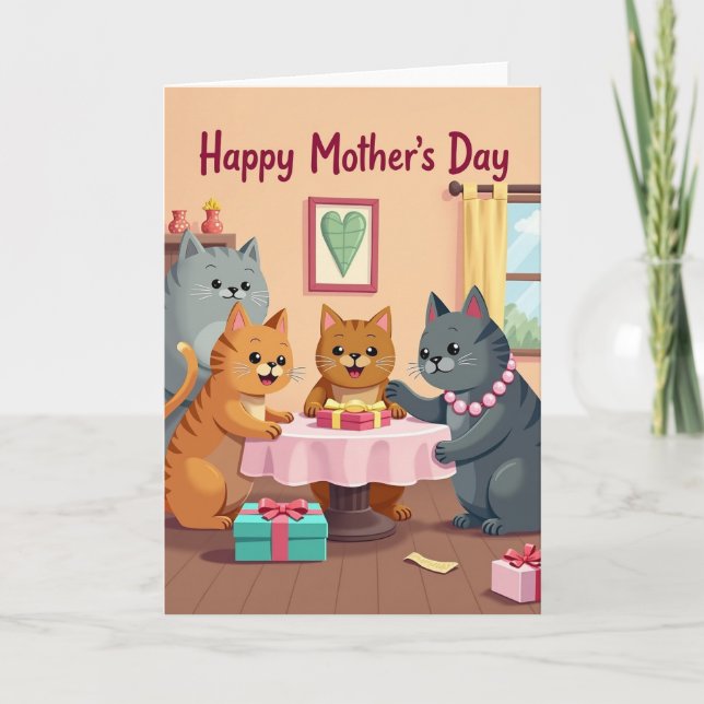 Glossy Feline Mothers Day Card (Front)