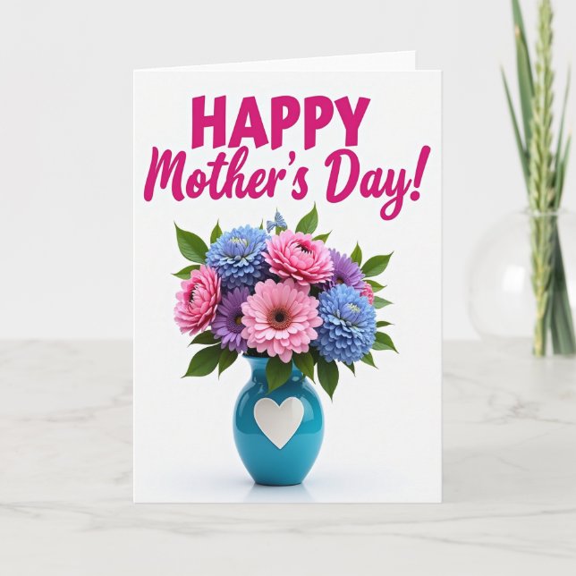 Glossy Flowers Heart Vase Card (Front)