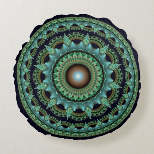 Glossy fractal star mandala round pillow