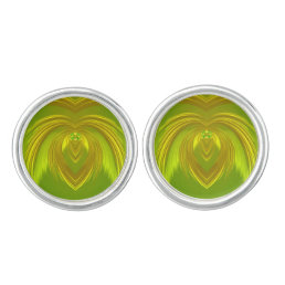 Glossy Gold and Green Fractal pattern Cufflinks