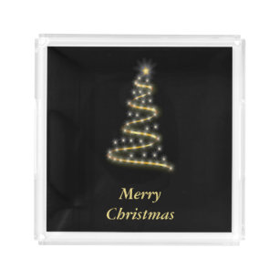 Glossy gold Christmas tree black Acrylic Tray