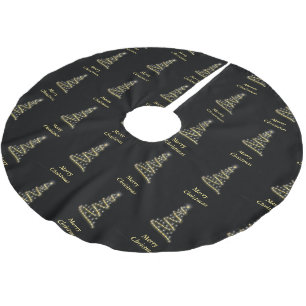 Glossy gold Christmas tree black Brushed Polyester Tree Skirt