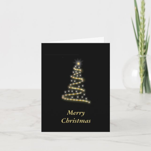 Glossy gold Christmas tree black Card (Front)