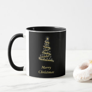 Glossy gold Christmas tree black Mug