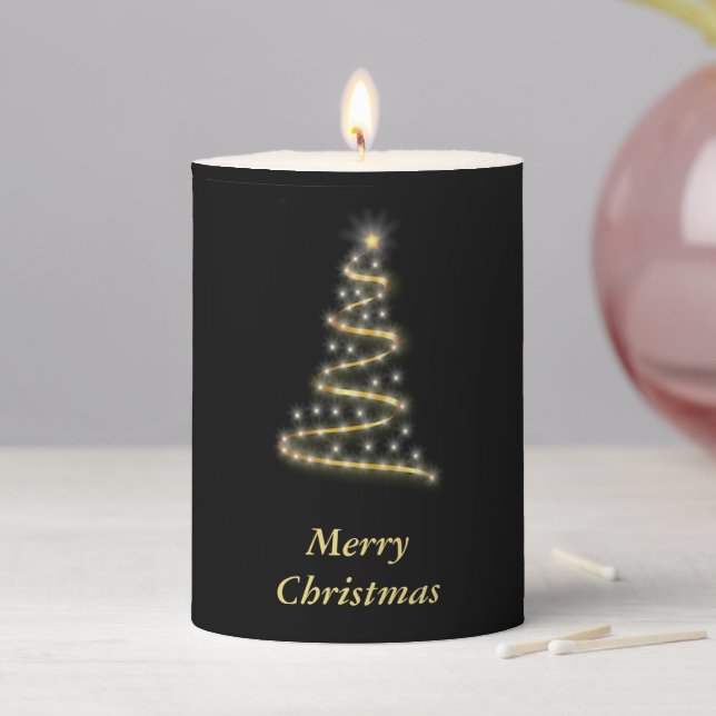 Glossy gold Christmas tree black Pillar Candle (In Situ)