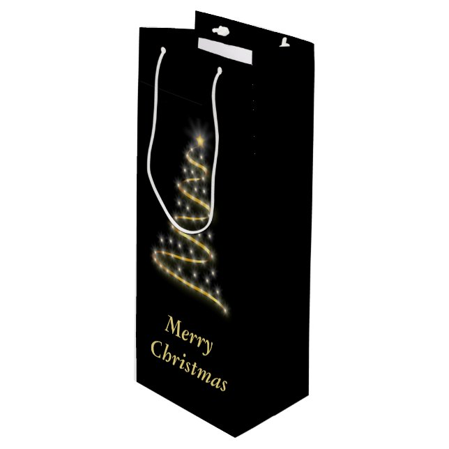 Glossy gold Christmas tree black Wine Gift Bag (Front Angled)