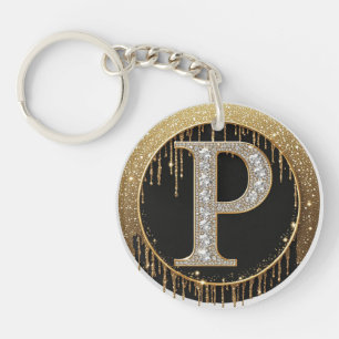 Glossy Gold Letter P Gift Keychain