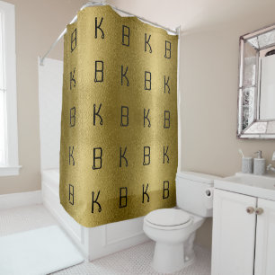 Glossy Gold Metal Texture Initials Personalized Shower Curtain