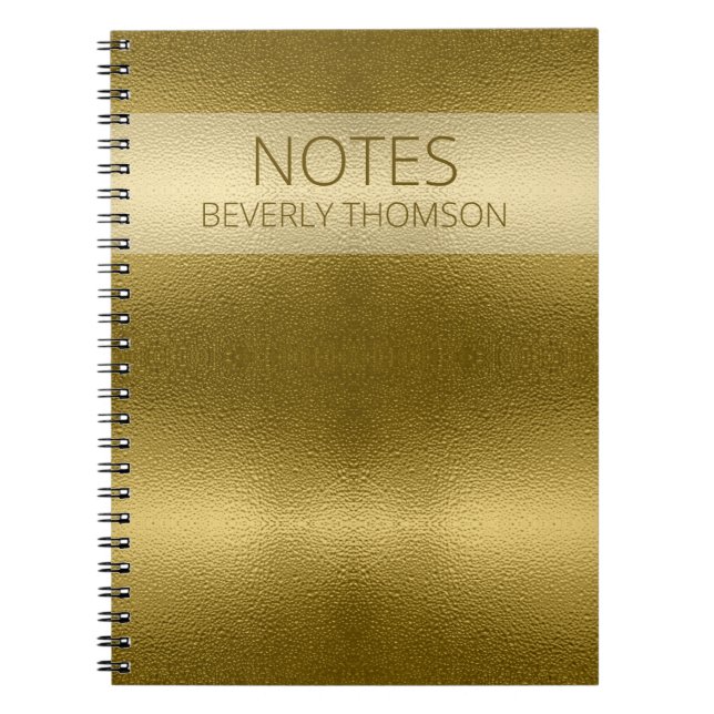 Glossy Gold Metal Texture Name Customized Notebook (Front)