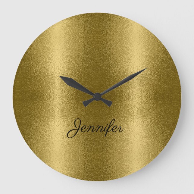 Glossy Gold Metal Texture Name Personalized Large Clock (Front)
