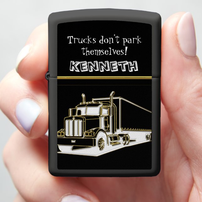 Glossy Gold Semi-Truck Render Zippo Lighter (In Hand)