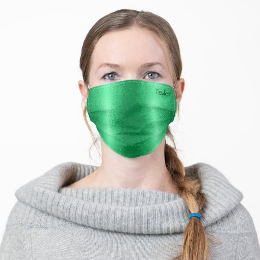 Glossy Green Metal Texture With Name Or Monogram Adult Cloth Face Mask (Worn)