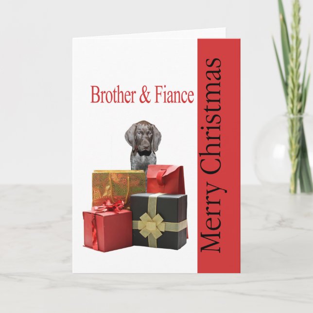 Glossy Grizzly Brother & Fiance Merry Christmas Holiday Card (Front)