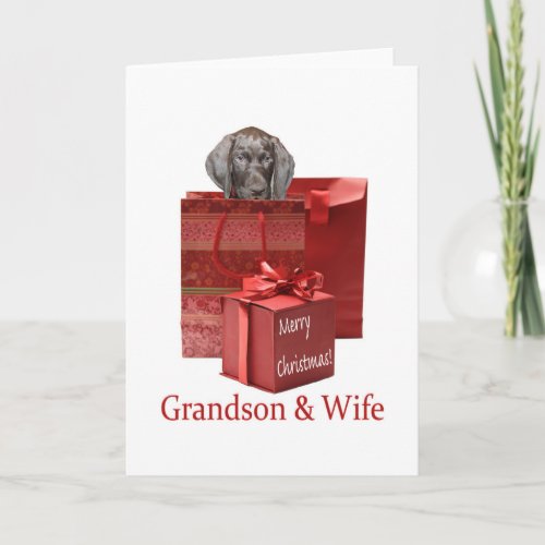 Glossy Grizzly Grandson and Wife  Merry Christmas Holiday Card