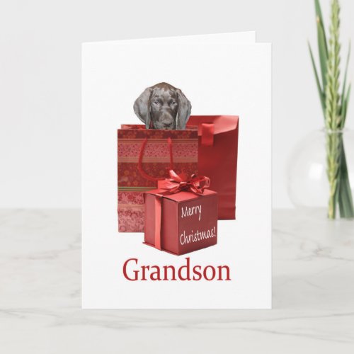 Glossy Grizzly Grandson Merry Christmas Holiday Card