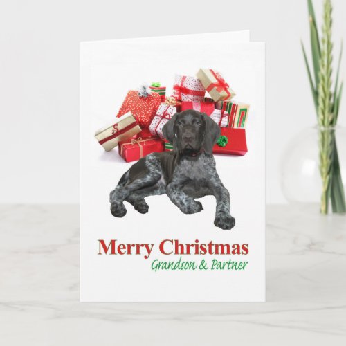 Glossy Grizzly Grandson  Partner Merry Christmas Holiday Card