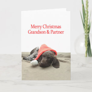 Glossy Grizzly Grandson & Partner Merry Christmas Holiday Card