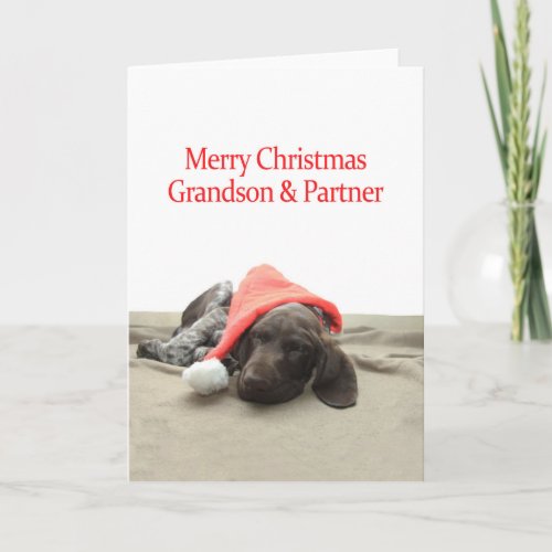 Glossy Grizzly Grandson  Partner Merry Christmas Holiday Card