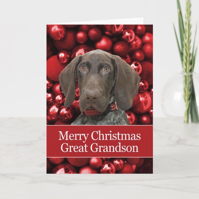 Glossy Grizzly Great Grandson Merry Christmas Holiday Card (Front)
