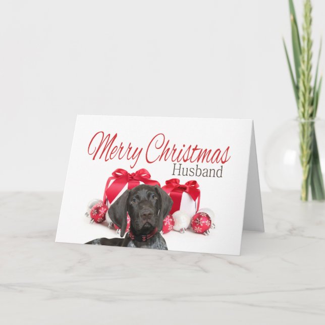 Glossy Grizzly Husband Merry Christmas Holiday Card (Front)