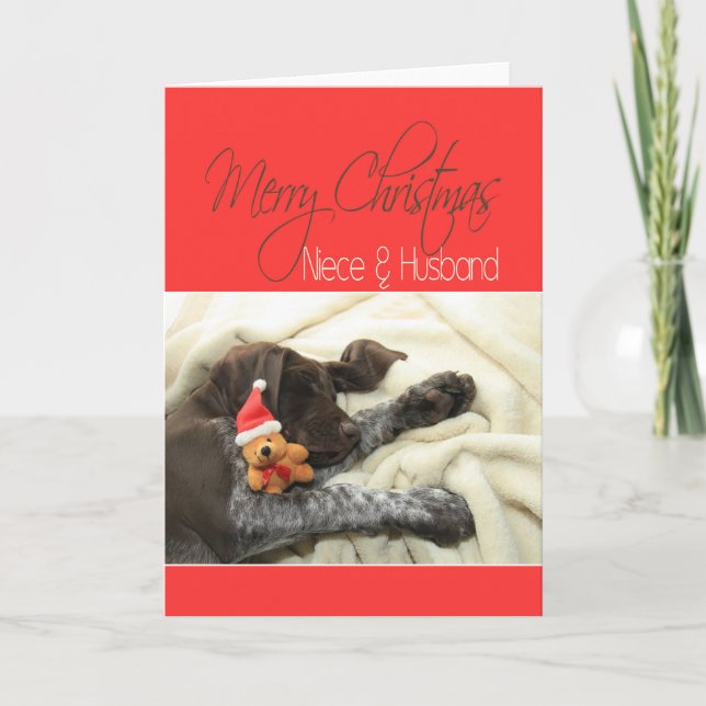 Glossy Grizzly Niece and Husband Merry Christmas Holiday Card (Front)