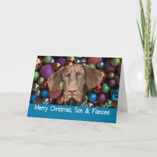 Glossy Grizzly Son & Fiancee Merry Christmas Holiday Card