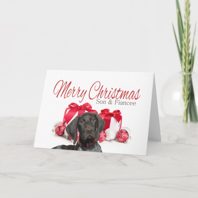 Glossy Grizzly Son & Fiancee Merry Christmas Holiday Card (Front)