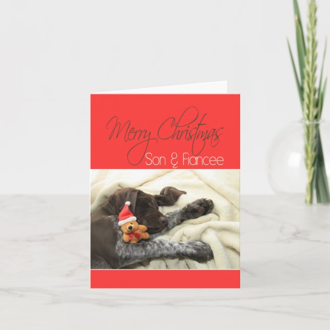Glossy Grizzly Son & Fiancee Merry Christmas Holiday Card (Front)