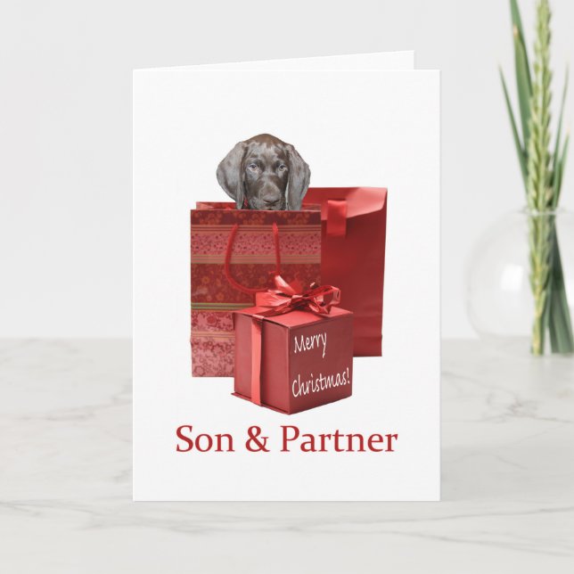 Glossy Grizzly Son & Partner Merry Christmas Holiday Card (Front)