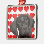 Glossy Grizzly Valentine&#39;s Puppy Love Metal Ornament at Zazzle