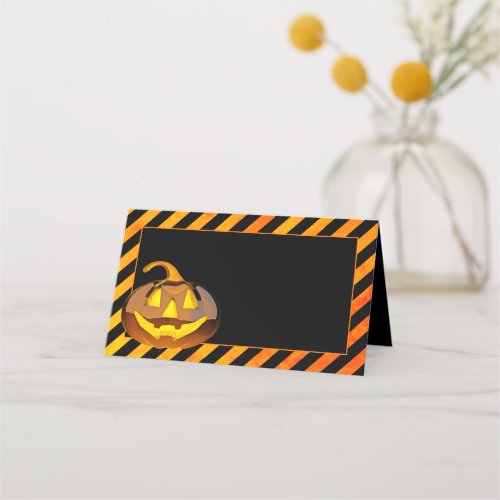 Glossy Halloween Pumpkin Folded Place Card