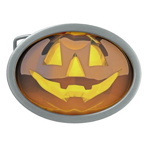 Glossy Halloween Pumpkin Oval Belt Buckle