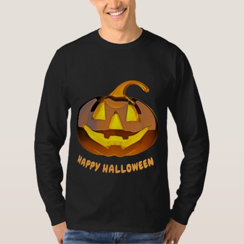 Glossy Happy Halloween Pumpkin Long Sleeve T_Shirt