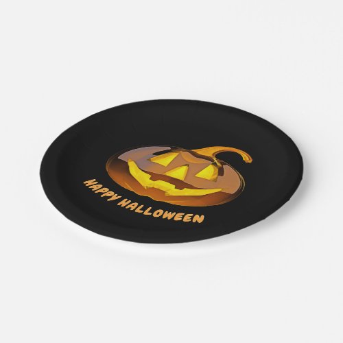 Glossy Happy Halloween Pumpkin Paper Plate