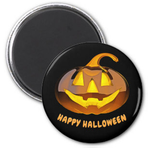 Glossy Happy Halloween Pumpkin Round Magnet