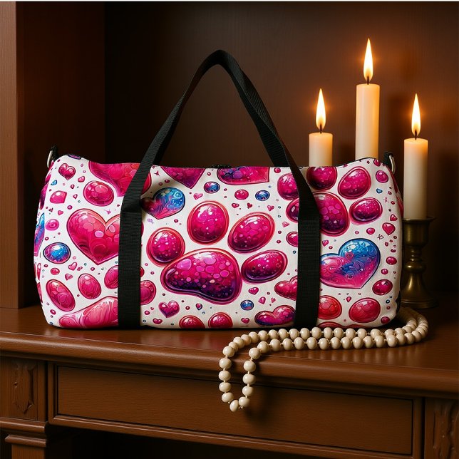 Glossy Heart Bubble Pattern Travel Duffle Bag (Creator Uploaded)