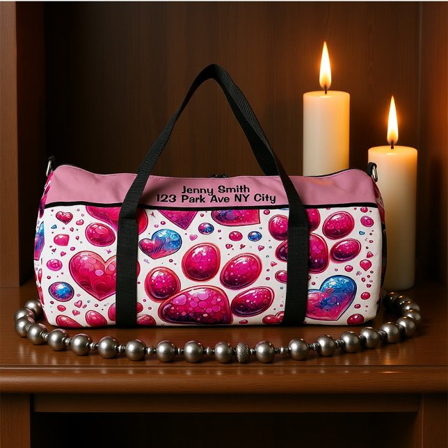 Glossy Heart Bubble Pattern Travel Monogram  Duffle Bag (Creator Uploaded)