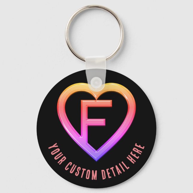 Glossy Heart initial Letter F Keychain (Front)