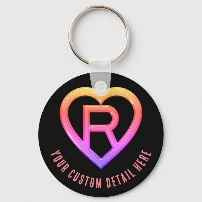 Glossy Heart initial Letter R Keychain (Front)