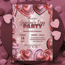 Glossy Hearts with Sparkles Galentine’s Day Party  Invitation
