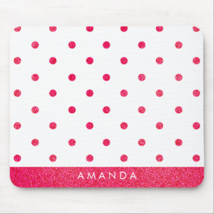 Glossy hot pink POLKA DOTS PERSONALIZE YOUR NAME Mouse Pad