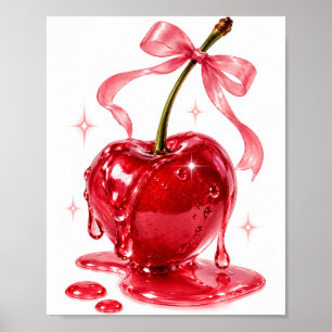 Glossy Juicy Red Cherry Print, Coquette Semi-Gloss Poster