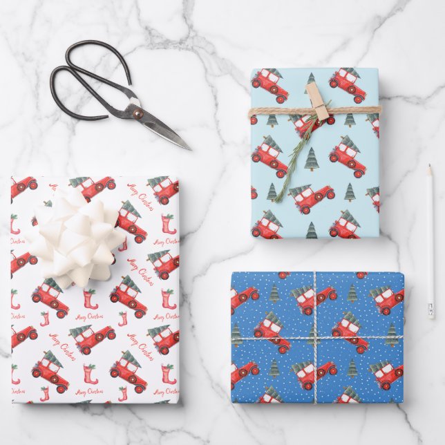 Glossy Kids Fun Christmas Cars Wrapping Paper Sheets (Front)