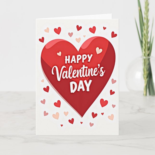 Glossy Layered Hearts Valentines Card (Front)